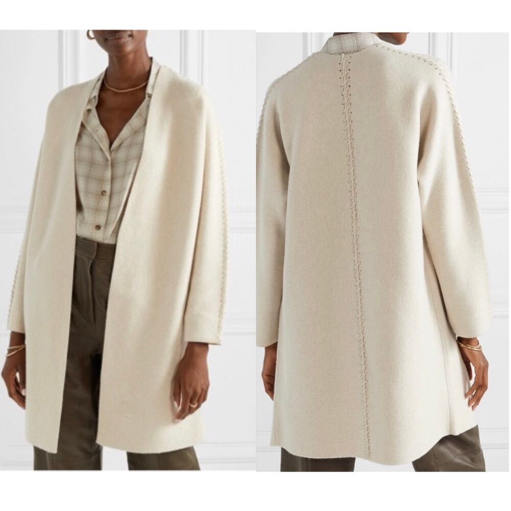Theory Whipstitched Wool
Blend Open Front Longline Cardigan Jacket Size P Small